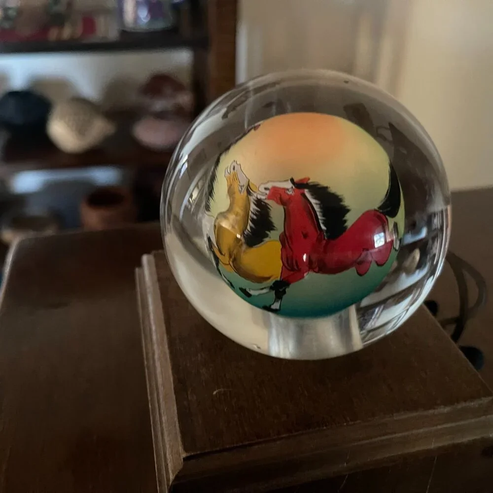 Vintage Chinese Reverse Painting Running Horses Night Light Globe